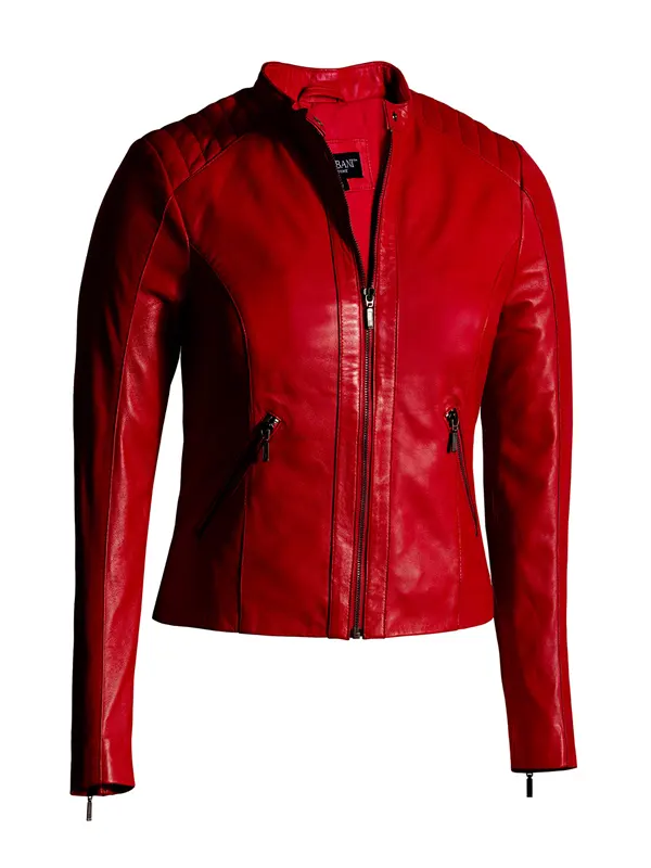 Women Moto Fashion Red Leather Jacket