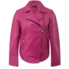 Women Motorcycle Lightweight Hot Pink Leather Jacket