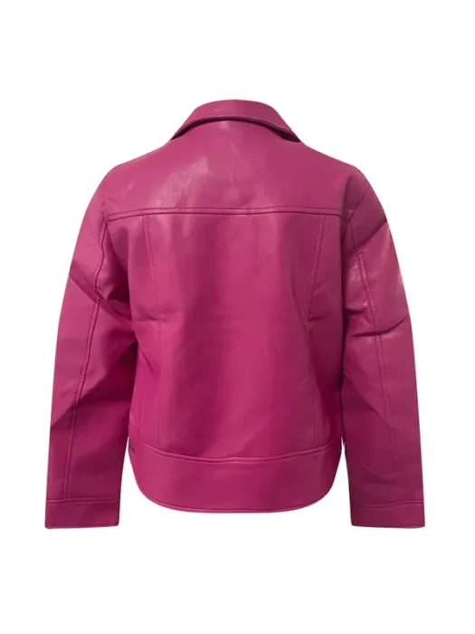 Women Motorcycle Lightweight Hot Pink Leather Jacket Back