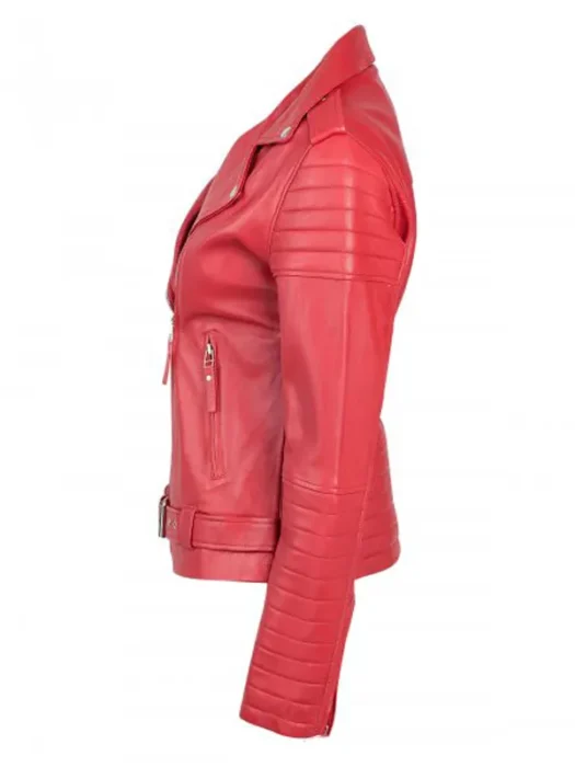 Women Red Elegant Biker Jacket