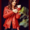 Women Red Elegant Biker Leather Jacket