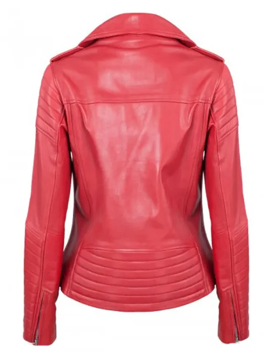 Women Red Elegant Biker Leather Jacket Back