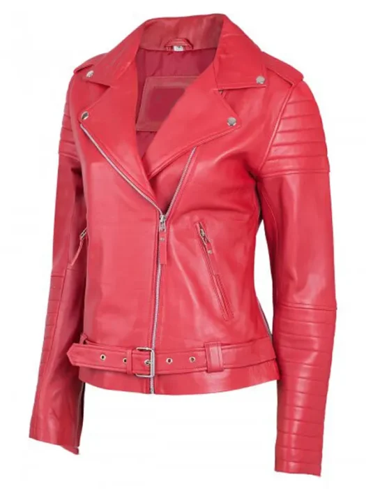 Women Red Elegant Red Biker Leather Jacket