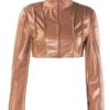 Women Sexy V Neck Faux Cropped Leather Jacket