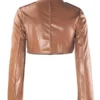 Women Sexy V Neck Faux Leather Cropped Jacket Back