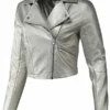 Women Slim Fit Silver Leather Biker Jacket