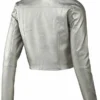 Women Slim Fit Silver Leather Biker Jacket Back