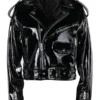 Women Stylish Black Patent Leather Biker Jacket