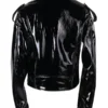 Women Stylish Black Patent Leather Biker Jacket Back