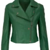 Women Stylish Green Perforated Biker Jacket