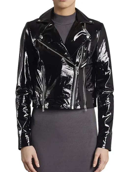 Women Stylish Patent Leather Motorcycle Jacket