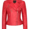 Women Stylish Red Leather Biker Jacket