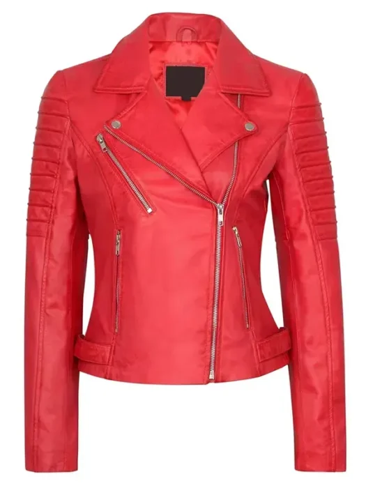 Women Stylish Red Leather Biker Jacket