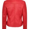 Women Stylish Red Leather Biker Jacket Back