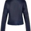 Women Vintage Navy Blue Leather Biker Jacket Back