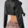 Women Zip Up PU Crop Moto Leather Jacket Back