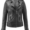 Womens Biker Style Black Quilted Leather Jacket