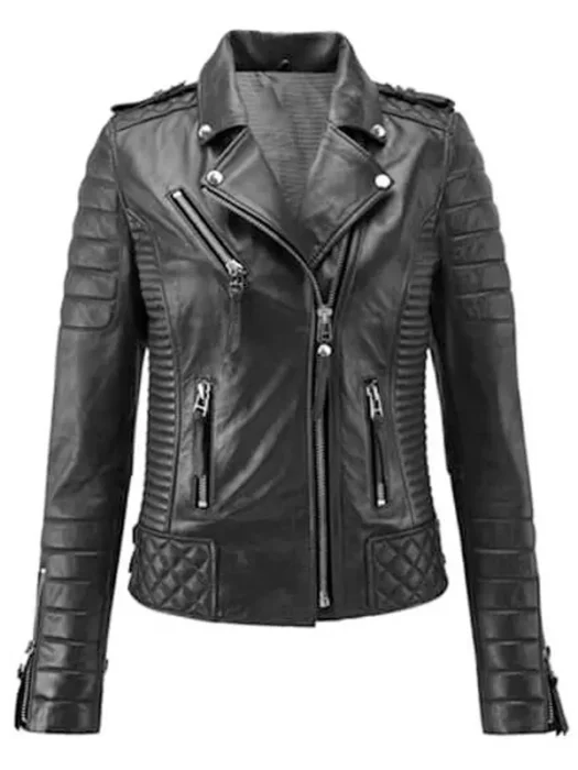 Womens Biker Style Black Quilted Leather Jacket