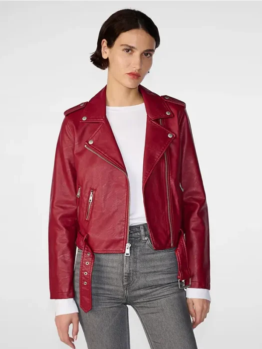 Women's Biker Wine Red Leather Jacket