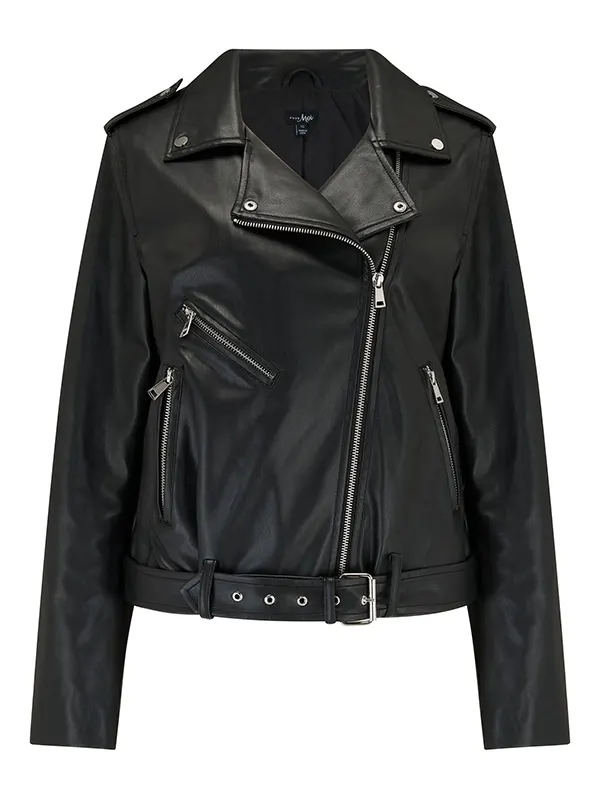 Womens Black Michelle Vegan Fuller Bust Biker Leather Jacket