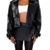 Womens Cropped Faux Leather Jacket