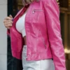 Womens Fall Fashion 2023 Lightweight Slim Fit Hot Pink Leather Jacket