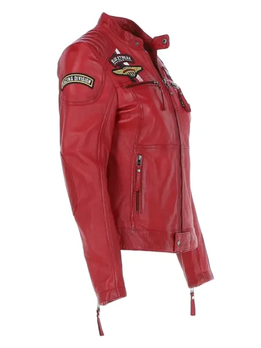 Women's Fashion Leather Biker Red Jacket