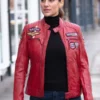 Women's Fashion Leather Biker Style Jacket Red