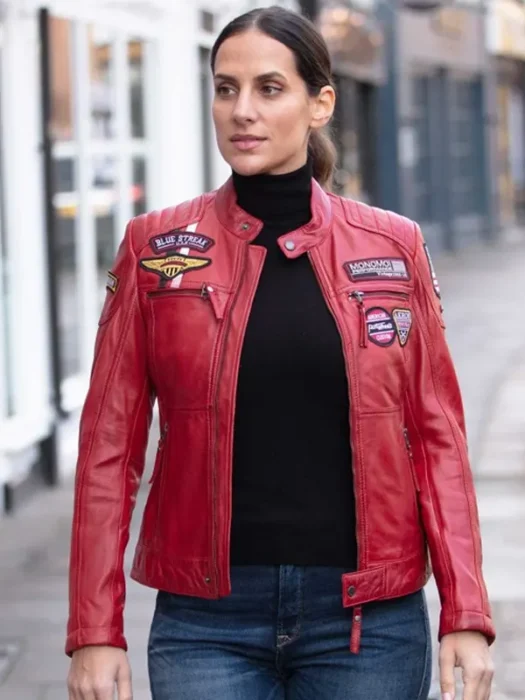 Women's Fashion Leather Biker Style Jacket Red