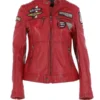 Women's Fashion Leather Biker Style Red Leather Jacket