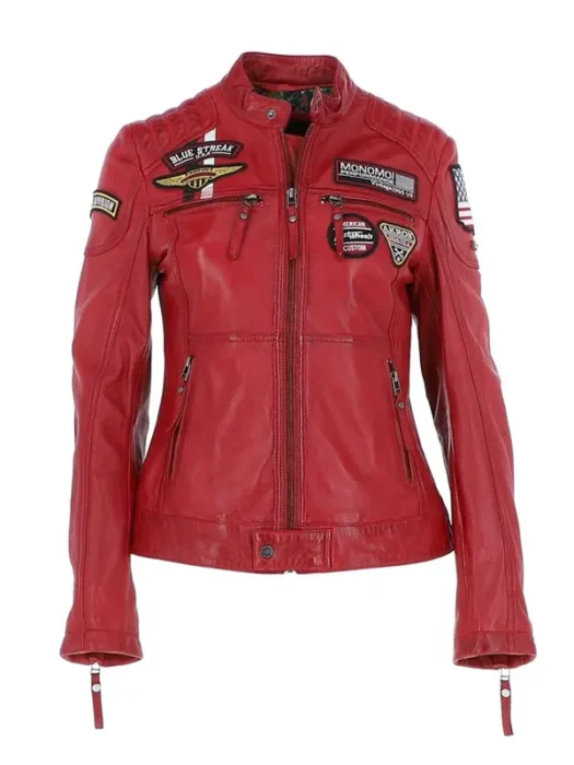 Women's Fashion Leather Biker Style Red Leather Jacket