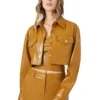 Womens Faux Leather Cropped Jacket