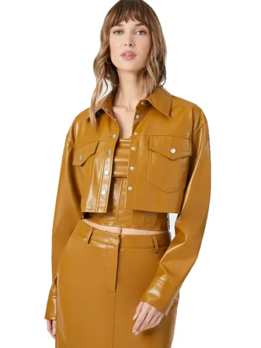 Womens Faux Leather Cropped Jacket