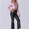 Women's Faux Leather Moto Light Pink Cropped Jacket