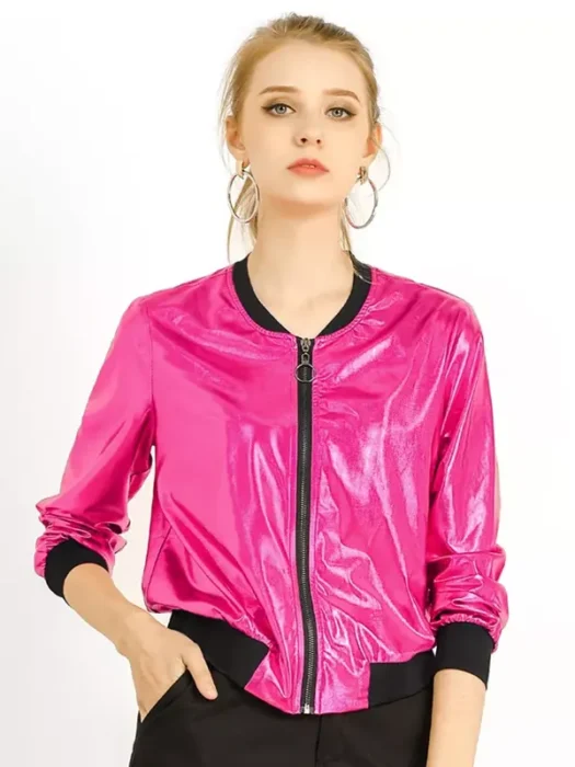 Women's Holographic Collar Metallic Bomber Jacket