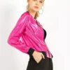 Women's Holographic Fashion Stand Collar Metallic Bomber Jacket