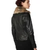 Women's Leather Removable Fur Collar Black Biker Jacket Back