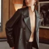 Womens Love & Roses Cropped Trench Black Faux Leather Jacket