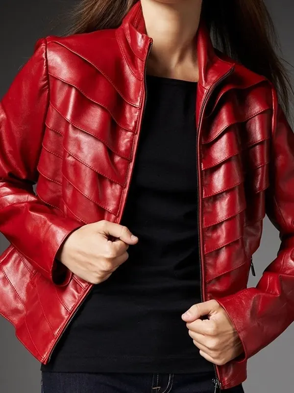 Women’s Red Stylish Genuine Leather Jacket WJ021