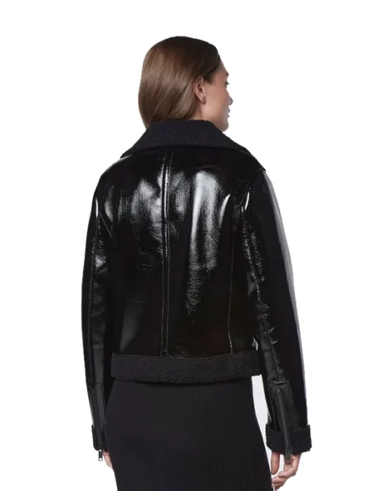 Women's Shearling Black Biker Leather Jacket Back