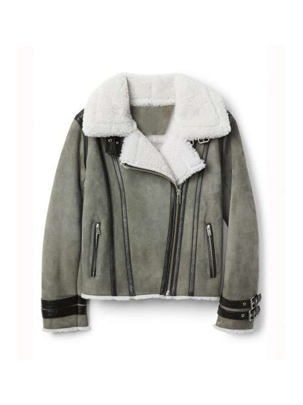 Women’s Shearling Grey Motorcycle Leather Jacket