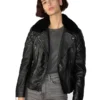 Women's Shearling Leather Black Biker Jacket