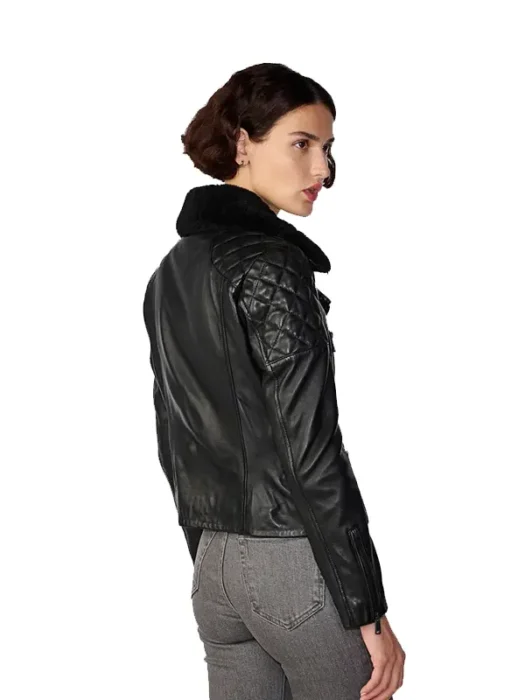 Women's Shearling Leather Black Jacket