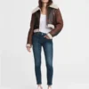 Women's Sheepskin Leather Jacket In Dark Brown With Oversized Collar