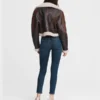 Women's Sheepskin Leather Jacket In Dark Brown With Oversized Collar Back