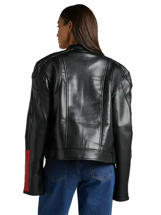 Womens Stylish Black Biker Hot Leather Jacket Back