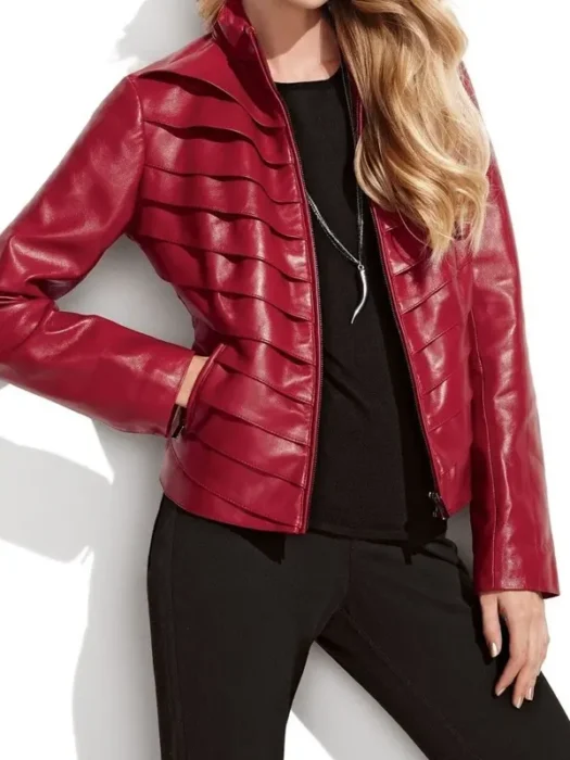 Women's WJ021 Red Stylish Genuine Leather Jacket