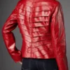 Women's WJ021 Red Stylish Genuine Leather Jacket Back