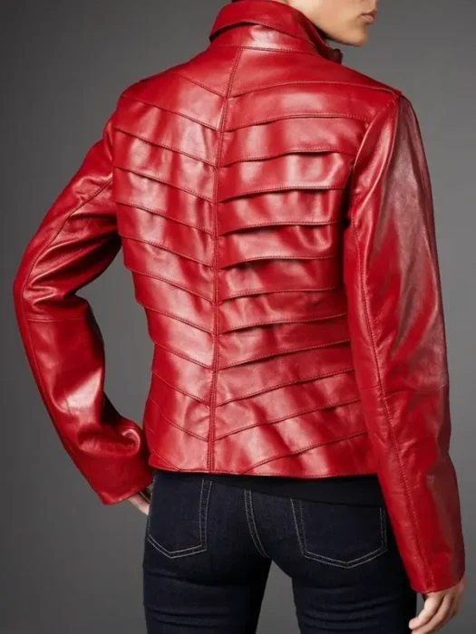 Women's WJ021 Red Stylish Genuine Leather Jacket Back