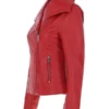 Women's Wide Fashion Collar Red Leather Jacket